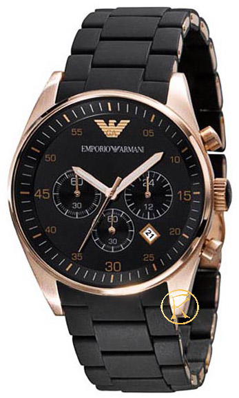 Emporio ARMANI Sportivo Rose Gold Black Rubber Bracelet AR5905