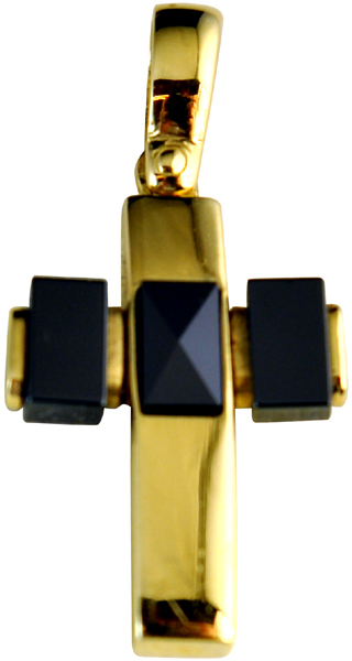 Χρυσός Σταυρός 18Κ με μαύρες κεραμικές πέτρες code GK0022-23-1505