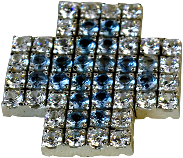 Λευκόχρυσος Σταυρός 14Κ με ημιπολύτιμες λευκές και γαλάζιες πέτρες code GK0135-2703