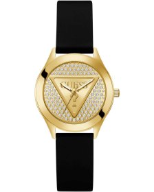 Guess Glitz Plaque Zircons Black Rubber Strap GW0745L5