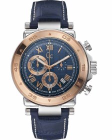 Guess Collection Gc1 Class Men's Chrono Blue Leather Strap X90015G7S