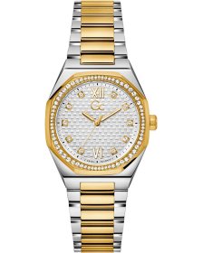 Guess Collection Coussin Sleek Crystals Two Tone Stainless Steel Bracelet Z25002L1MF