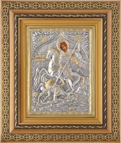 Εικόνα "Άγιος Δημήτριος" με επικάλυψη από φύλλο ασήμι 925 και τοπικό επιχρύσωμα ΚΩΔ. 800 40x50