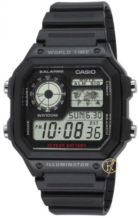 CASIO Collection Digital Black Rubber Strap AE-1200WH-1AVEF