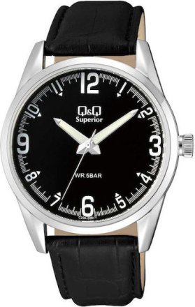 Q&Q Superior Black Leather Strap C20A005PY