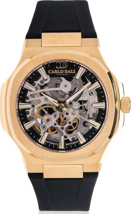 CARLO DALI "Timeless" Skeleton Black & Gold Rubber Watch CD.WA.0067.0170.01